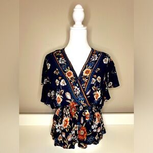 Navy Floral Women’s Blouse